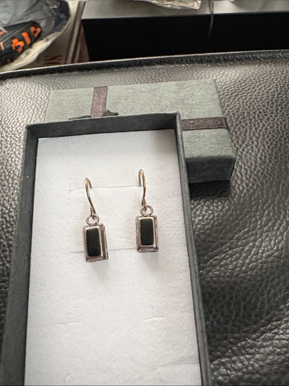 Sterling Silver Black Onyx Rectangle Drop Earrings - - Picture 3 of 5